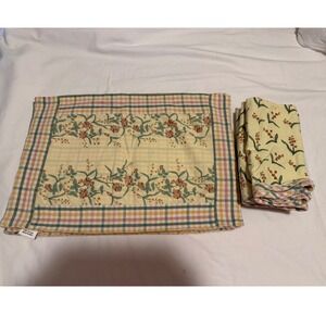 Victorian‎ Heart Floral Plaid Quilted Placemats Napkins Set Yellow Cotton 8pc